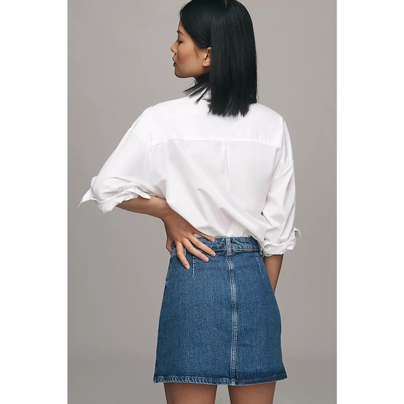 Maeve High Waisted Button-Front Denim Bow A-Line Mini Skirt Blue Women's Size 6 - Picture 3 of 8